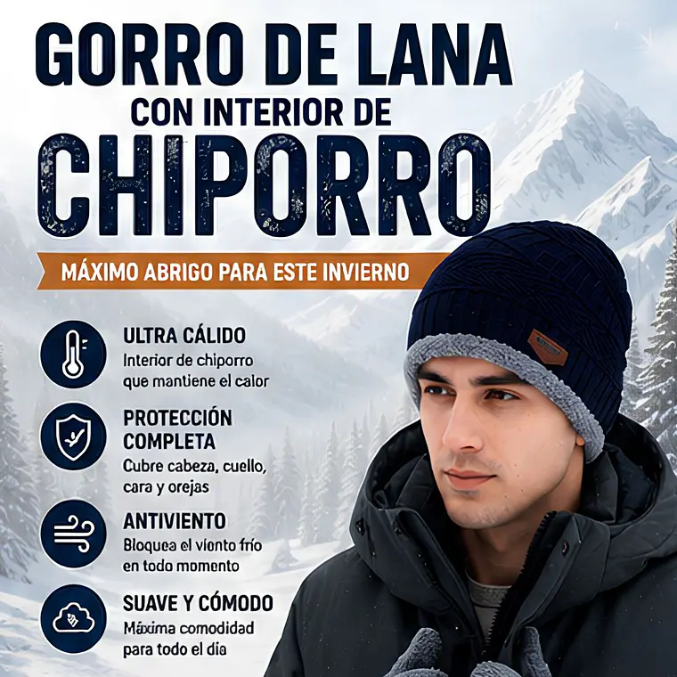 Gorro Térmico Negro Tejido con Interior de Chiporro 2