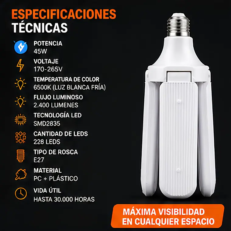 Ampolleta Led De 3 Aspas Ajustables 45W E-27 3