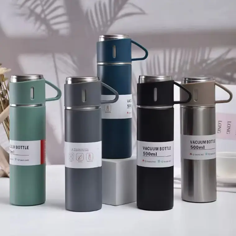 Termo Liso 500Ml + 3 Vasos Azul 3