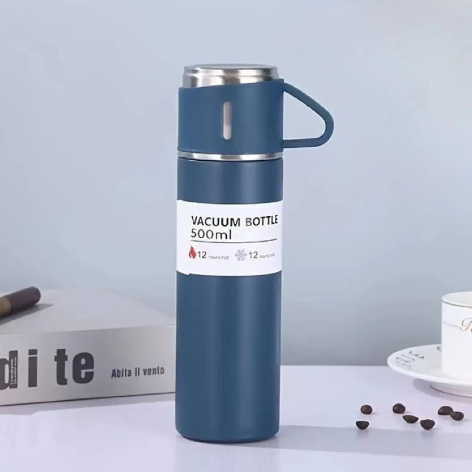 Termo Liso 500Ml + 3 Vasos Azul 1
