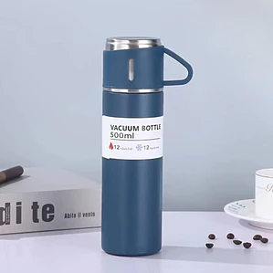 Termo Liso 500Ml + 3 Vasos Azul