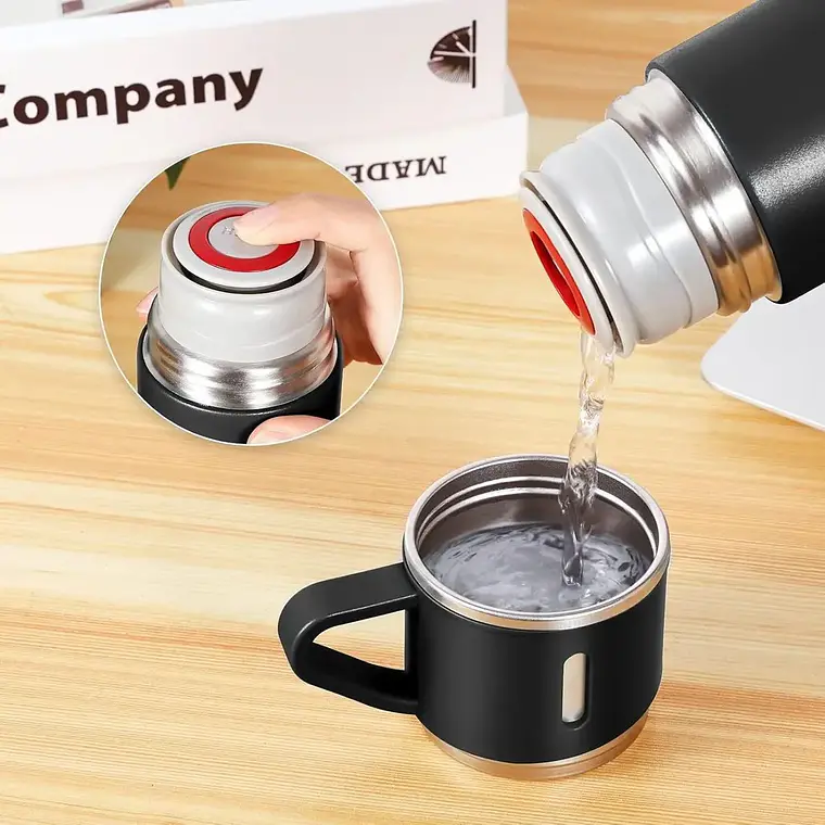 Termo Liso 500Ml + 3 Vasos Negro 2