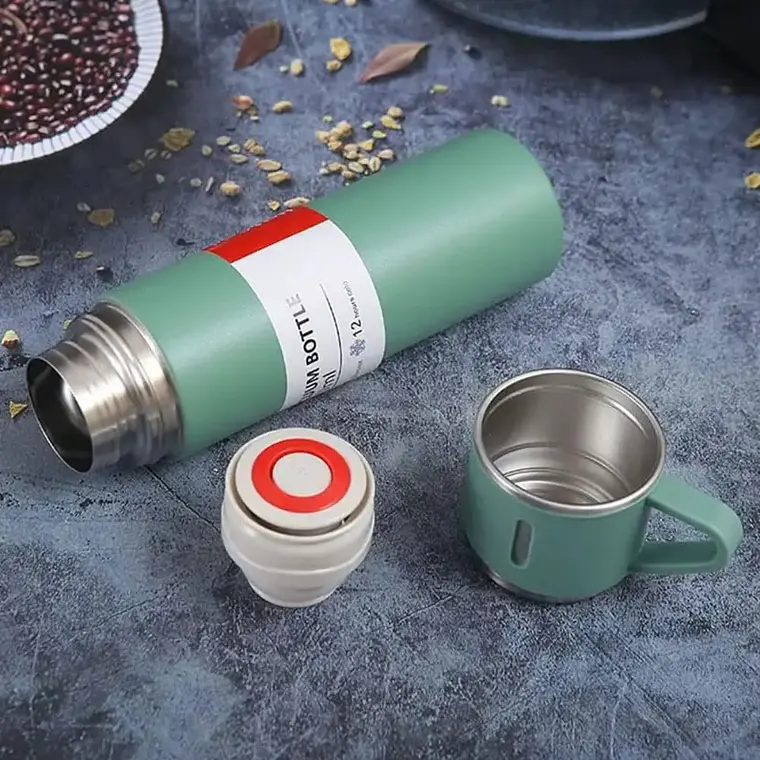 Termo Liso 500Ml + 3 Vasos Verde 2