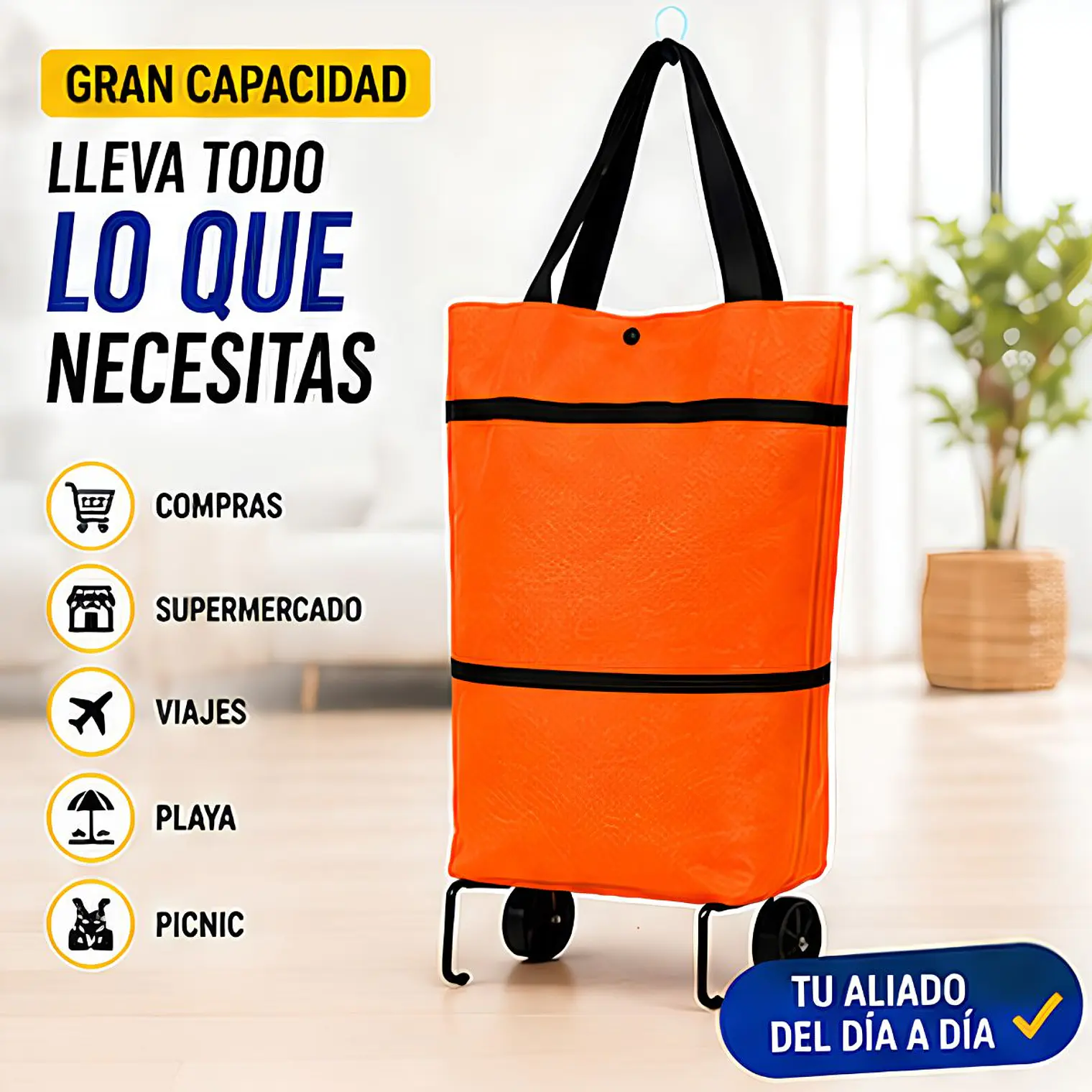 Carrito De Compras Plegable Con Ruedas Naranjo 4