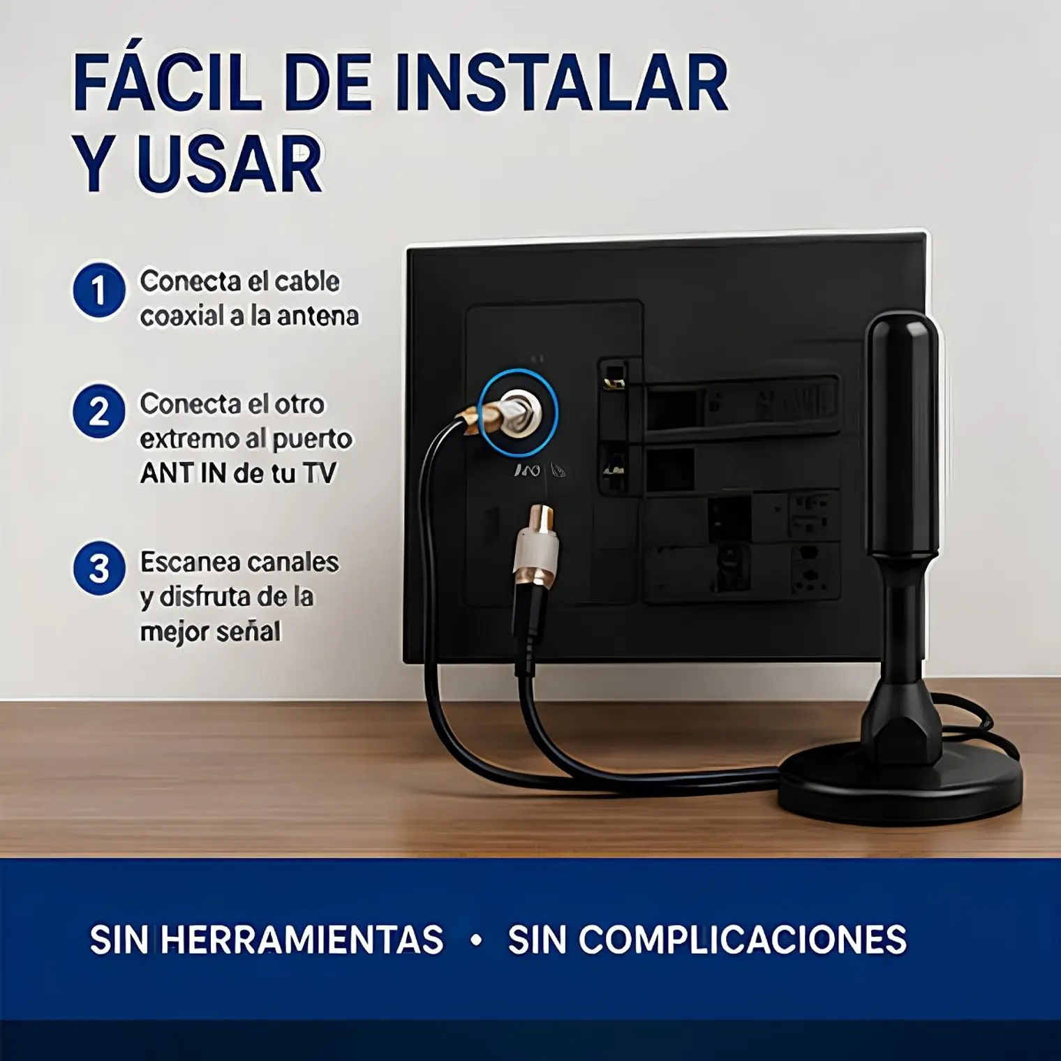 Antena Digital Hdtv 4K Con adaptador RF Coaxial 4