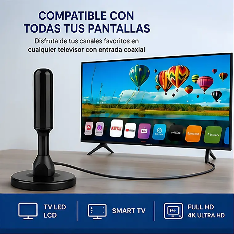 Antena Digital Hdtv 4K Con adaptador RF Coaxial 2