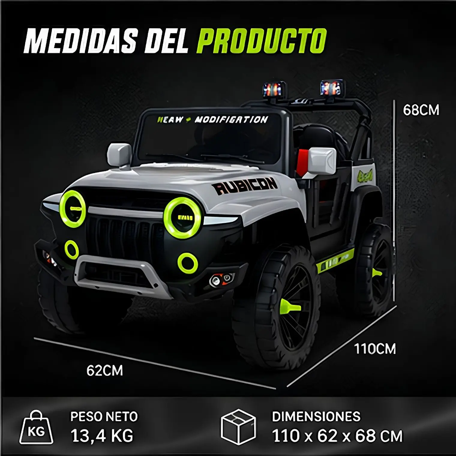 Auto Electrico Infantil A Baterias Rubicon Gris 8