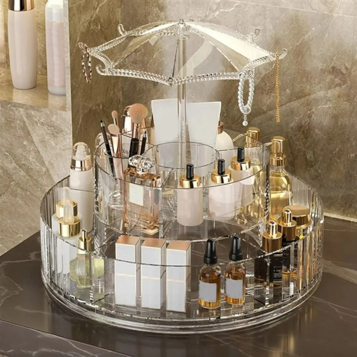Organizador de Cosméticos Giratorio 360° de Acrílico Transparente 1