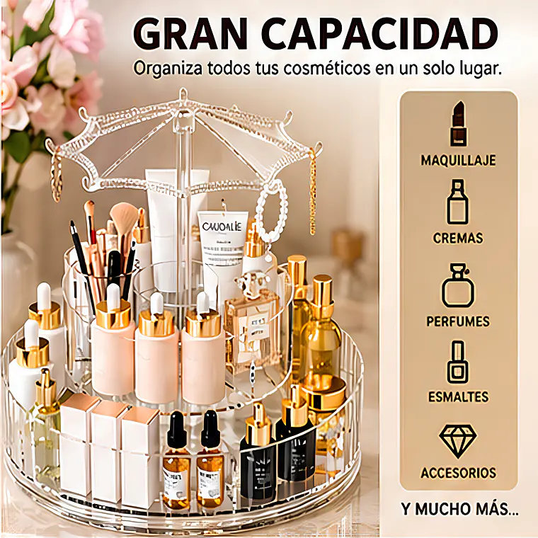 Organizador de Cosméticos Giratorio 360° de Acrílico Transparente 3