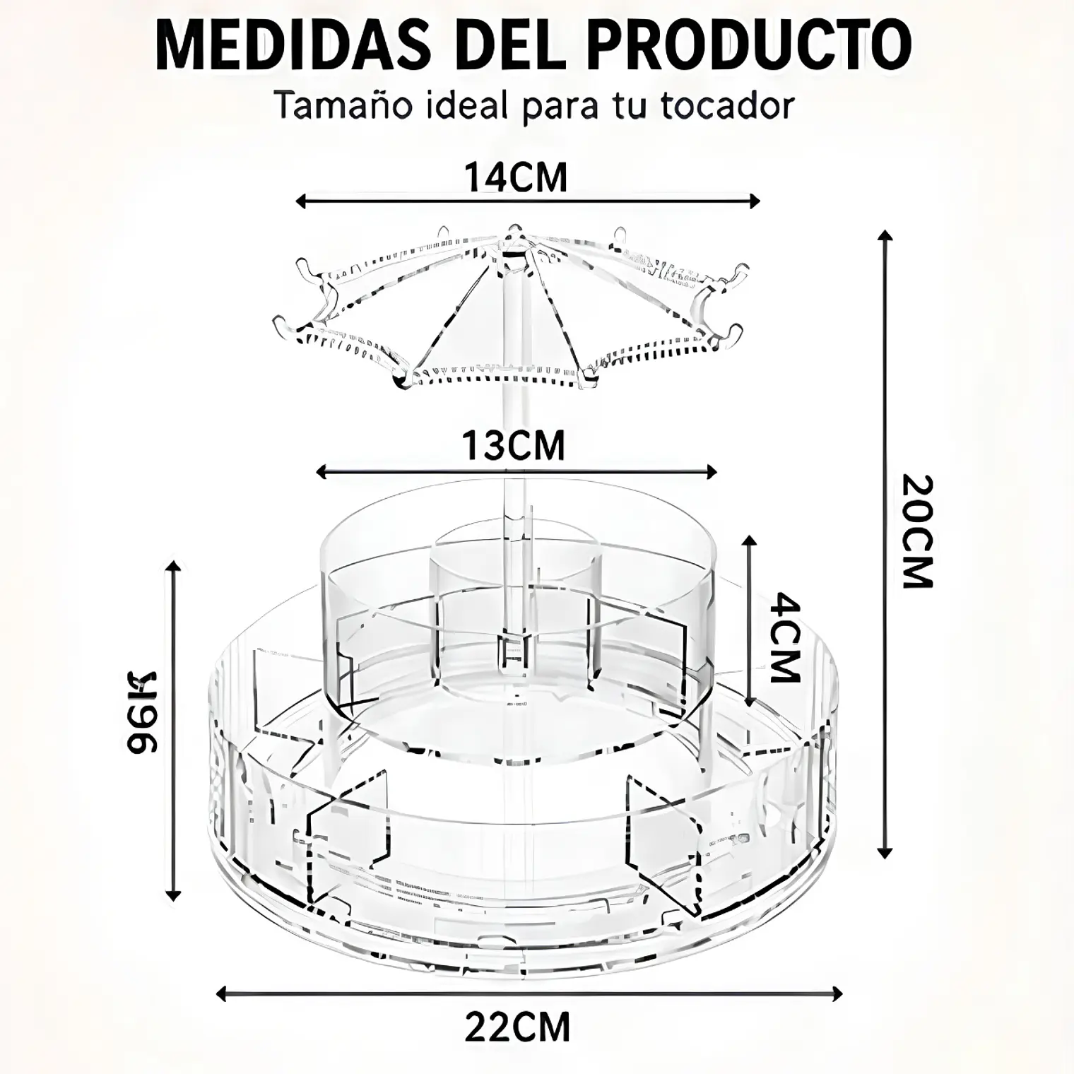 Organizador de Cosméticos Giratorio 360° de Acrílico Transparente 10