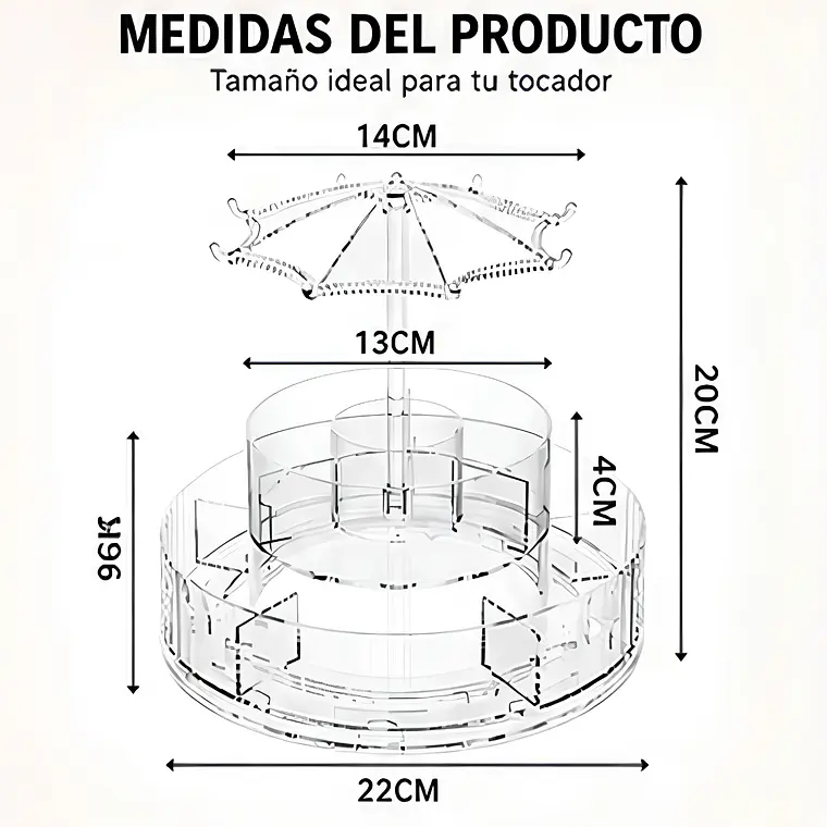 Organizador de Cosméticos Giratorio 360° de Acrílico Transparente 10