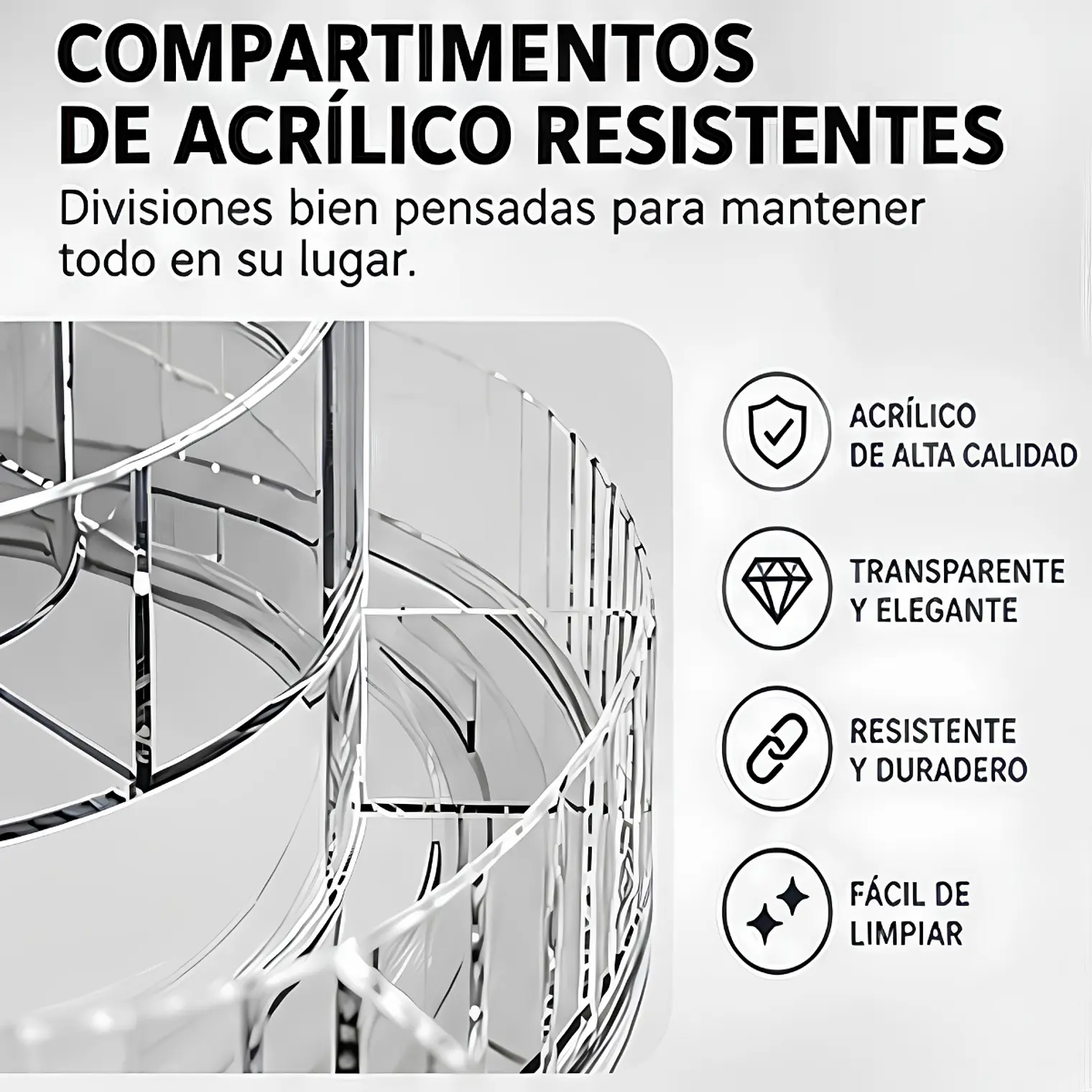 Organizador de Cosméticos Giratorio 360° de Acrílico Transparente 8