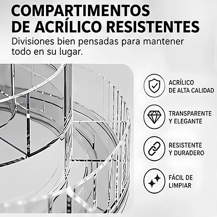 Organizador de Cosméticos Giratorio 360° de Acrílico Transparente 8
