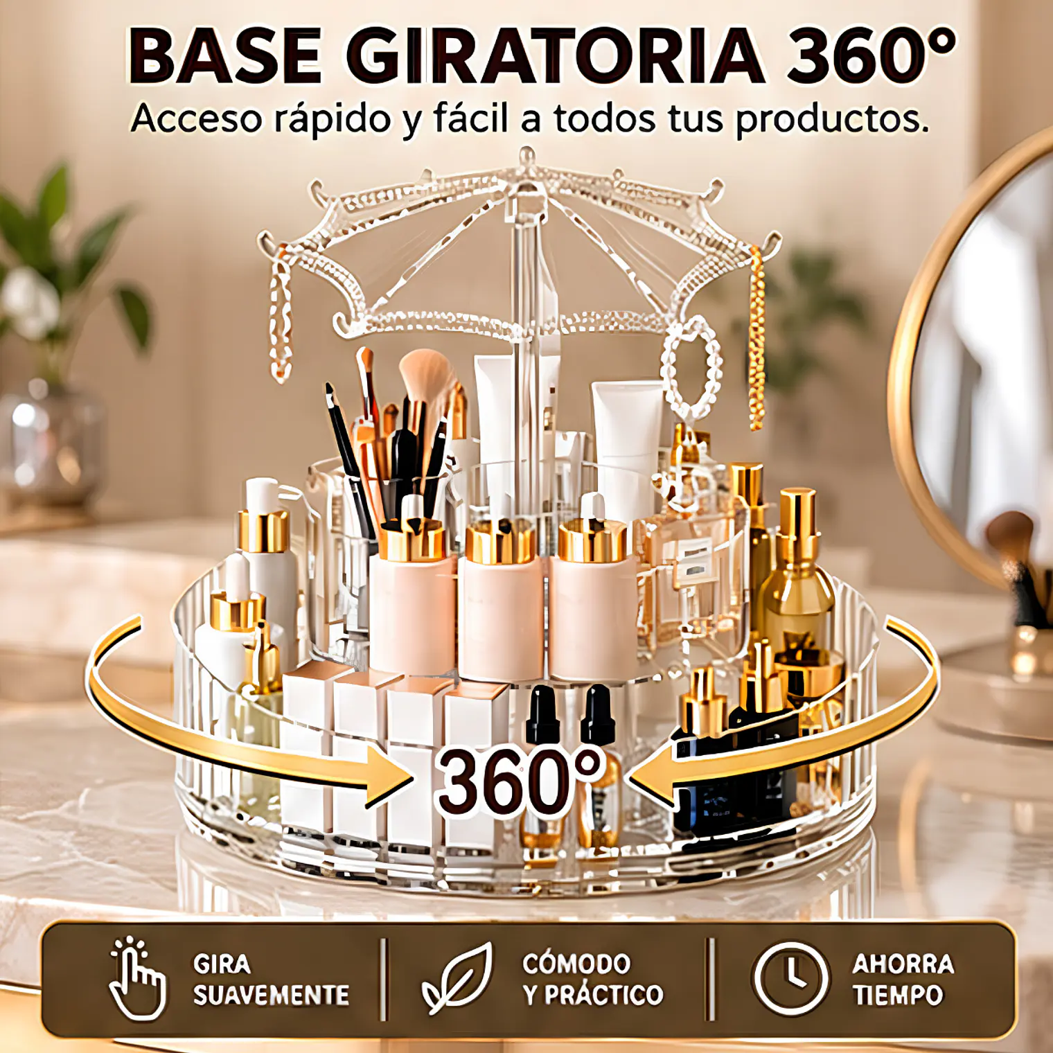 Organizador de Cosméticos Giratorio 360° de Acrílico Transparente 5
