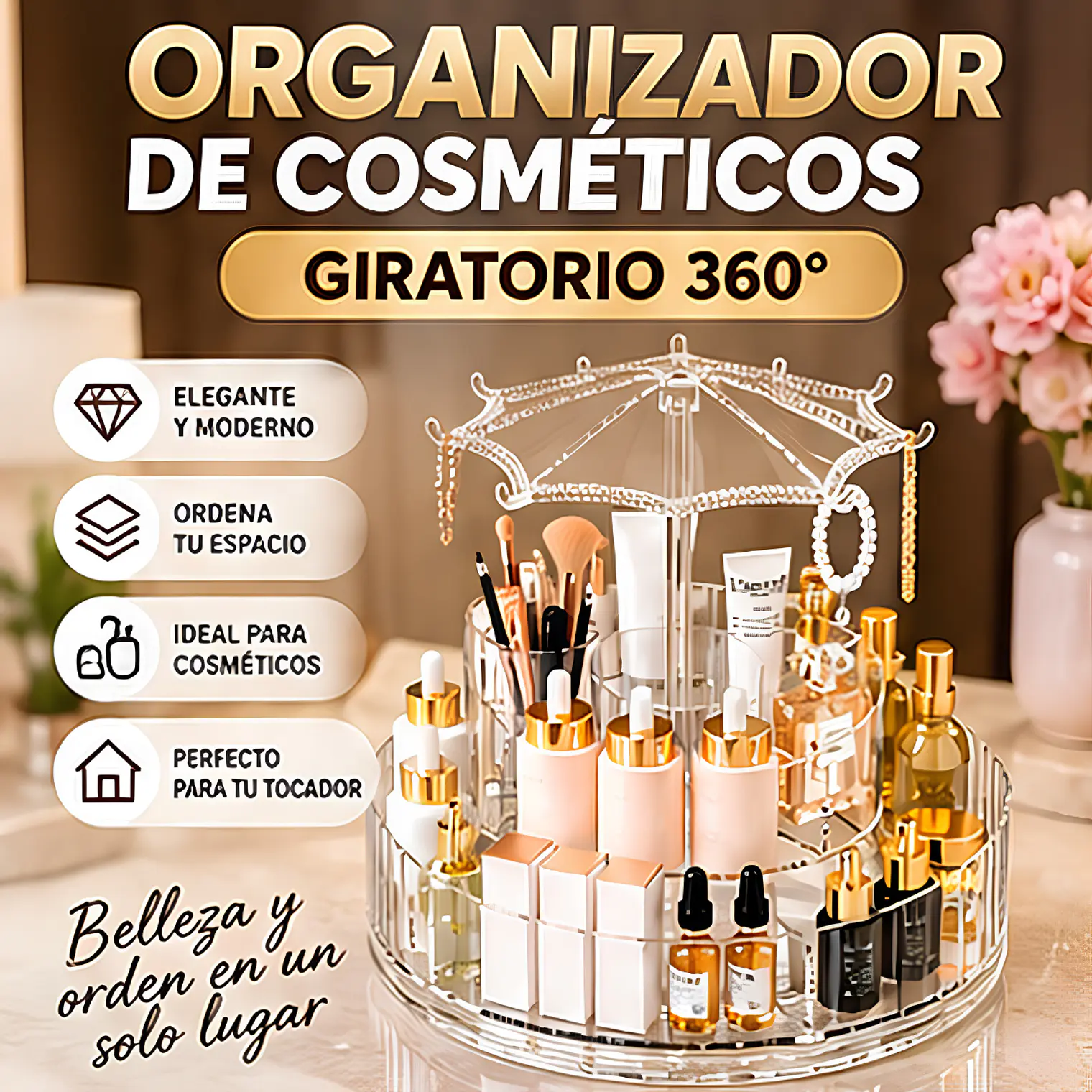 Organizador de Cosméticos Giratorio 360° de Acrílico Transparente 2