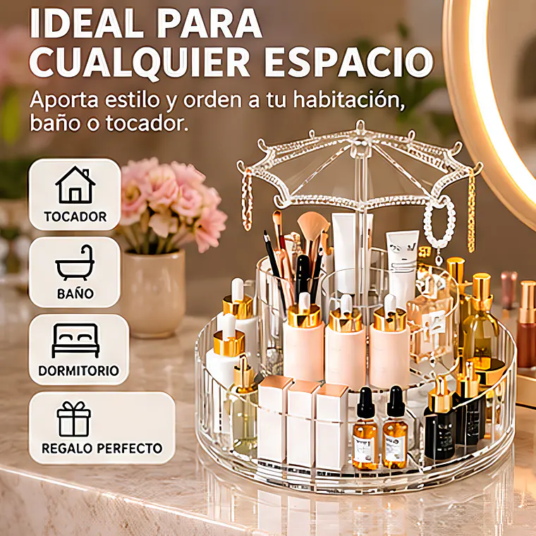 Organizador de Cosméticos Giratorio 360° de Acrílico Transparente 9