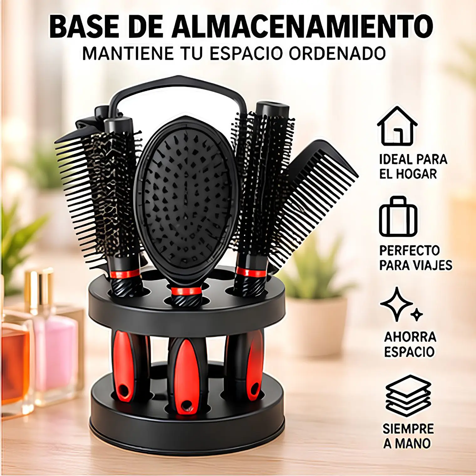 Set De Cabello 5 Piezas con Cepillos, Peine, Espejo y Base 9