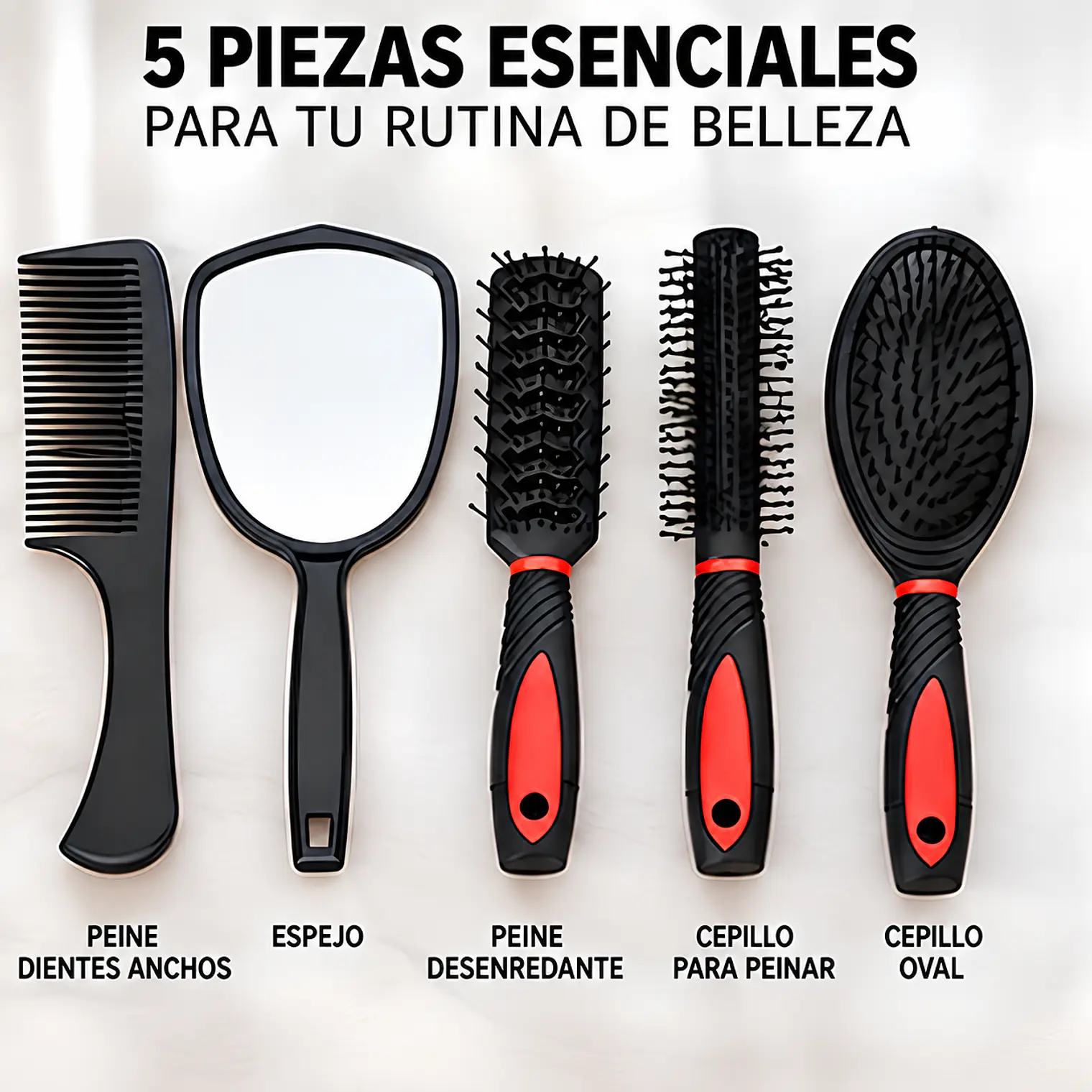 Set De Cabello 5 Piezas con Cepillos, Peine, Espejo y Base 8