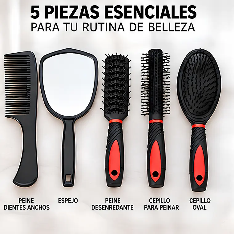 Set De Cabello 5 Piezas con Cepillos, Peine, Espejo y Base 8