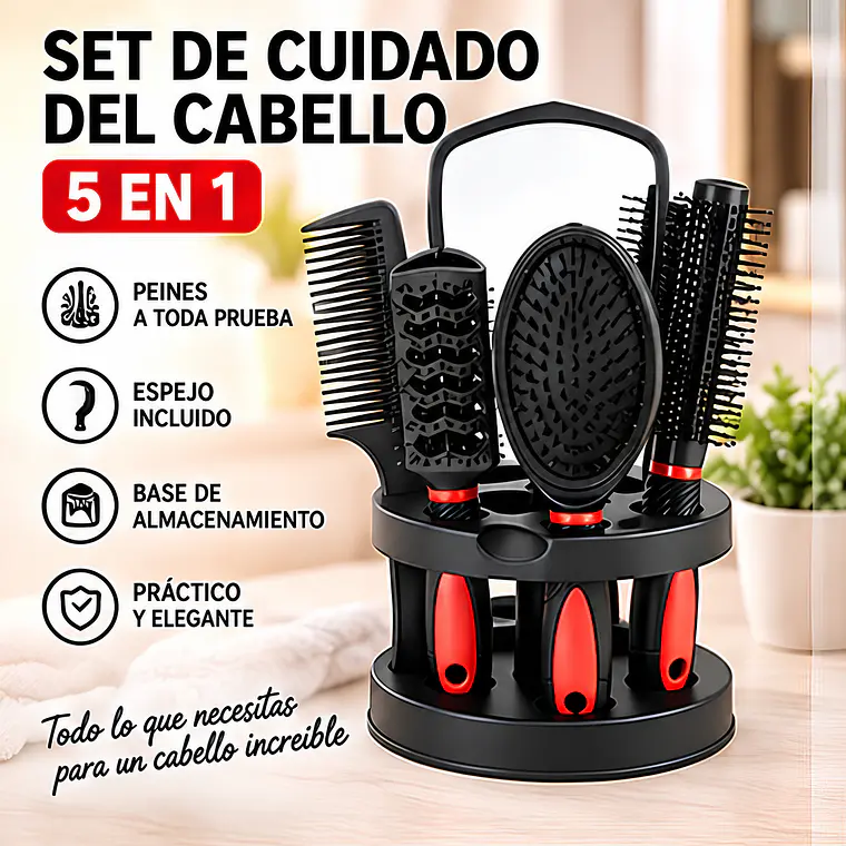 Set De Cabello 5 Piezas con Cepillos, Peine, Espejo y Base 7