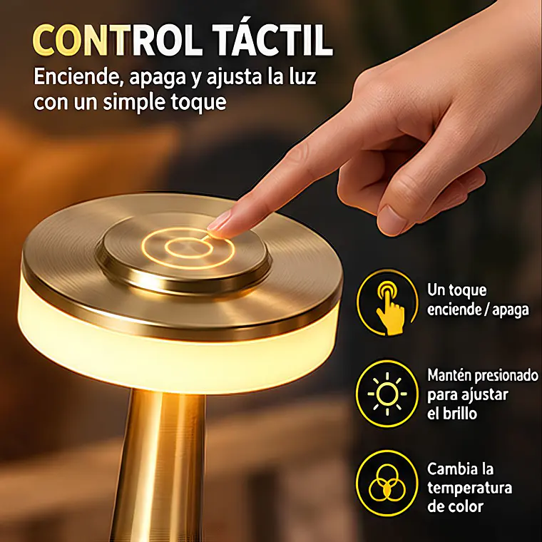 Lampara De Mesa Táctil USB Recargable Elegante Dorada 4