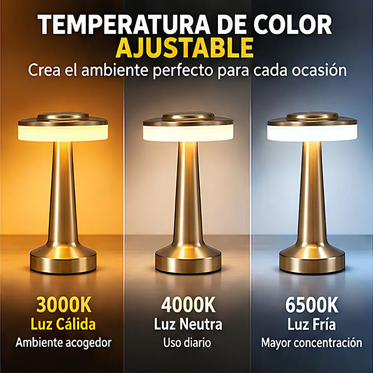 Lampara De Mesa Táctil USB Recargable Elegante Dorada 10