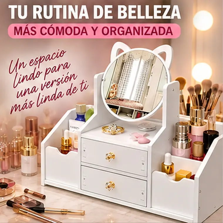 Organizador De Maquillajes Estilo Tocador Orejas De Gato 2