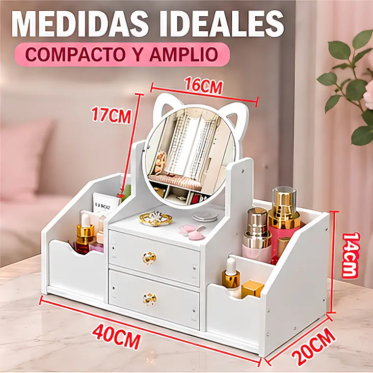 Organizador De Maquillajes Estilo Tocador Orejas De Gato 9