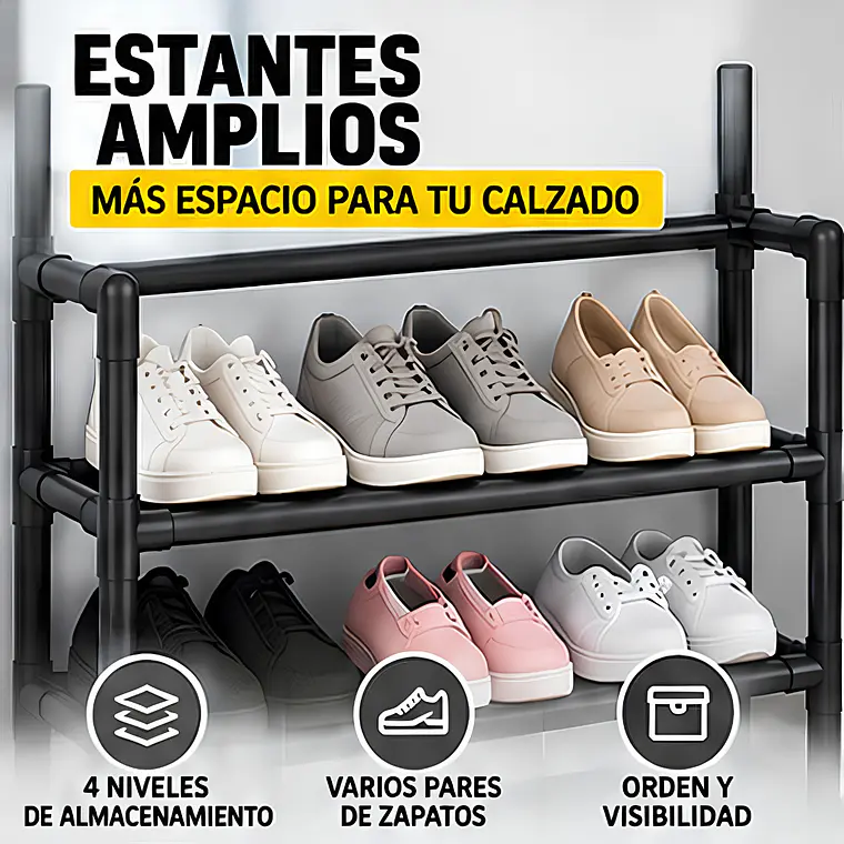 Zapatero Sneakers Organizador Con Perchero 4 Niveles Negro 3