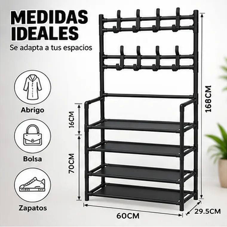 Zapatero Sneakers Organizador Con Perchero 4 Niveles Negro 9
