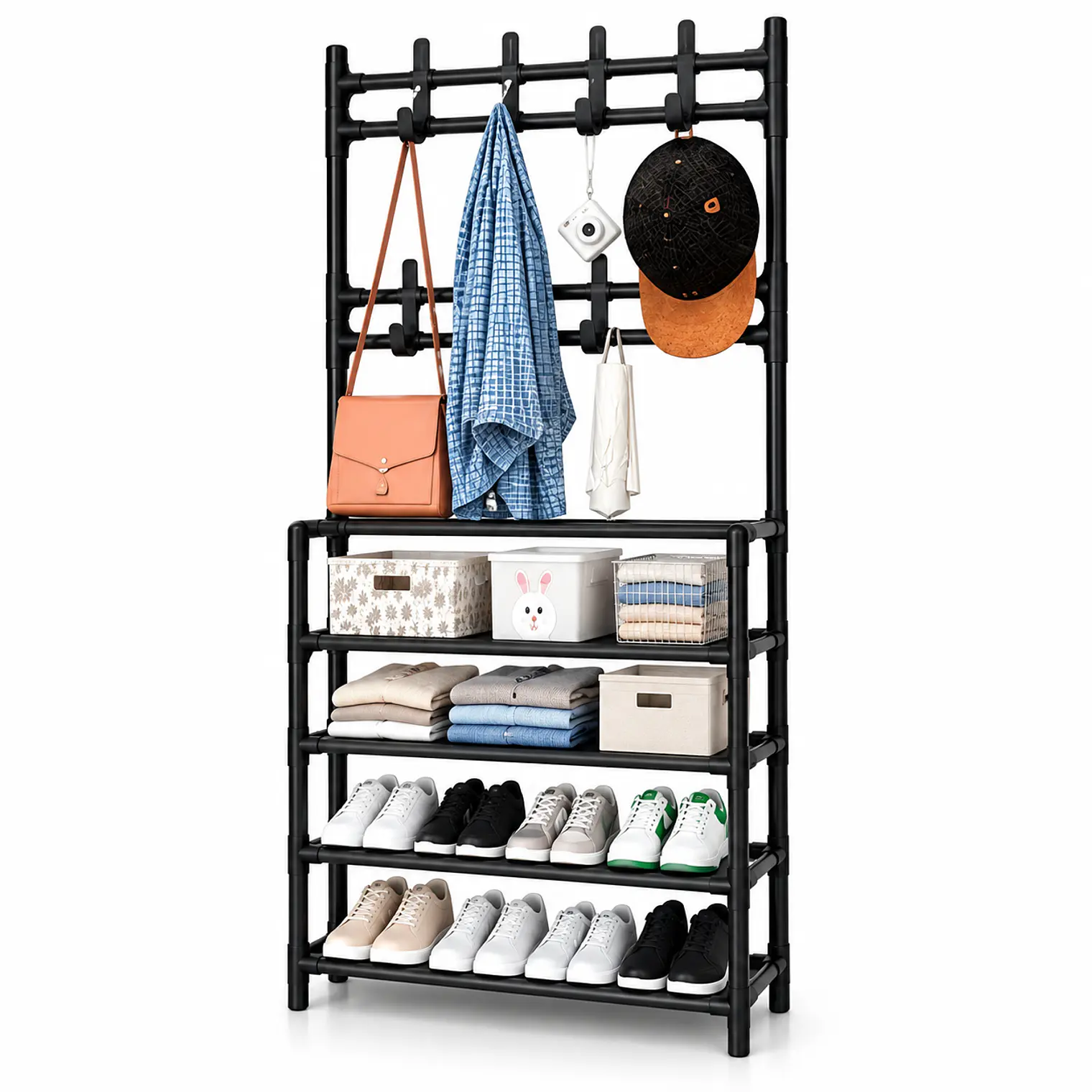 Zapatero Sneakers Organizador Con Perchero 4 Niveles Negro 1