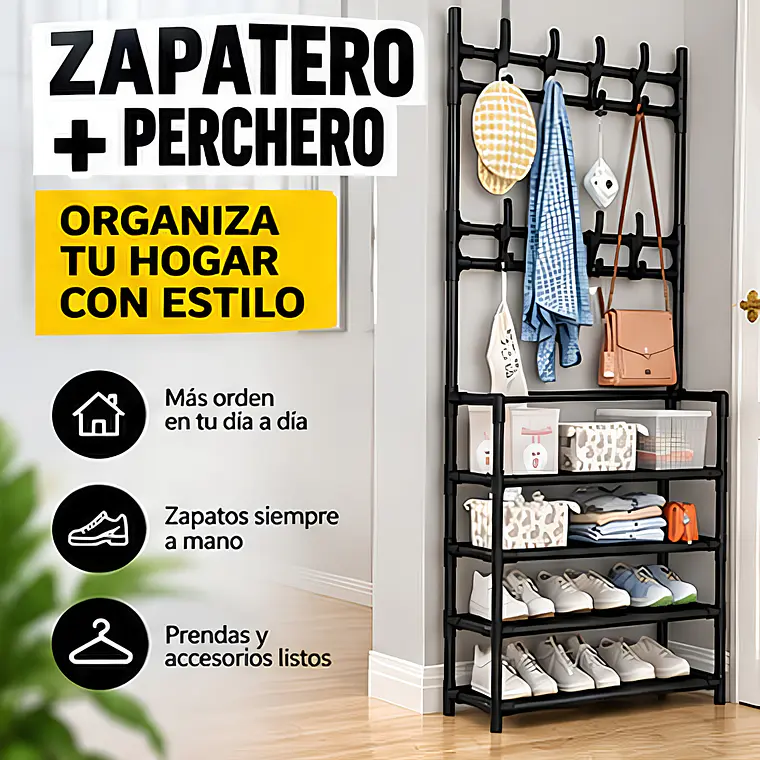 Zapatero Sneakers Organizador Con Perchero 4 Niveles Negro 8