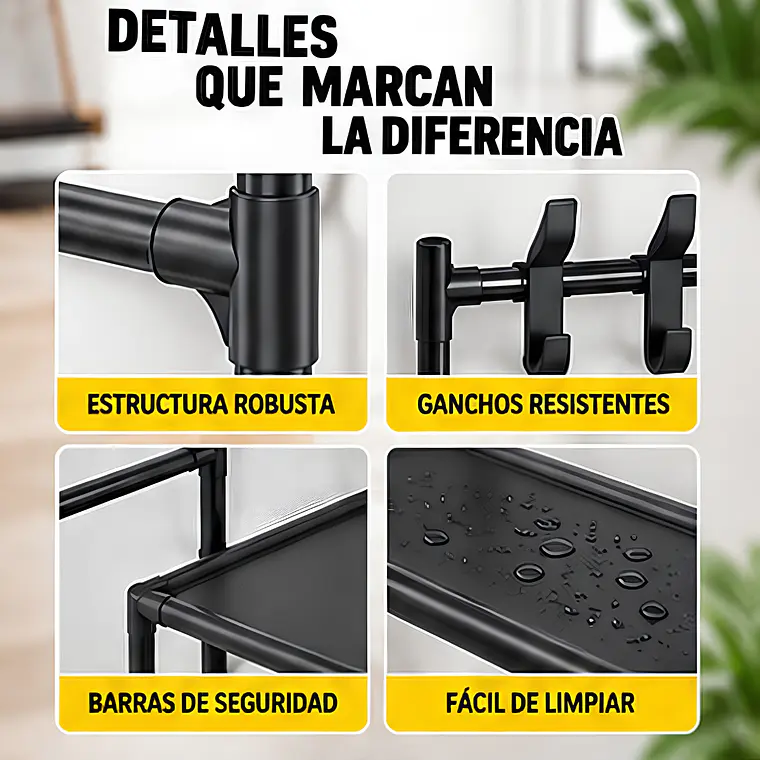 Zapatero Sneakers Organizador Con Perchero 4 Niveles Negro 10