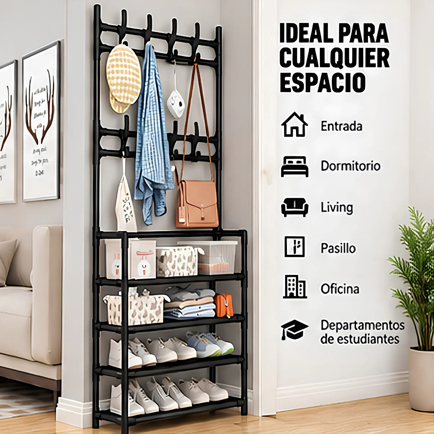 Zapatero Sneakers Organizador Con Perchero 4 Niveles Negro 2
