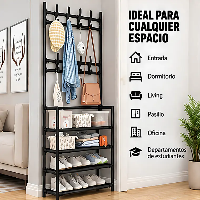 Zapatero Sneakers Organizador Con Perchero 4 Niveles Negro 2