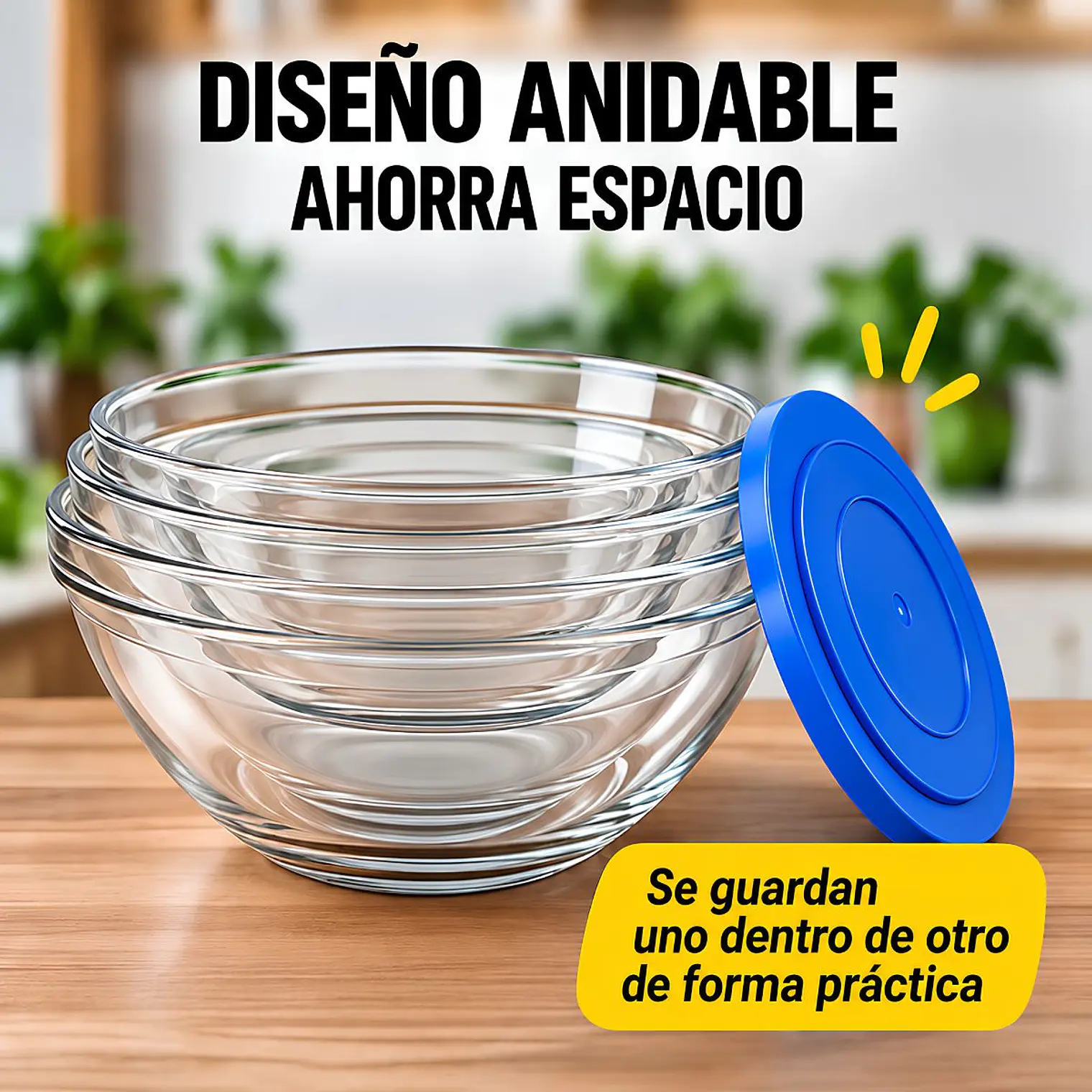 Set de 5 Bowl Recipiente y Contenedor de Vidrio con Tapa  9