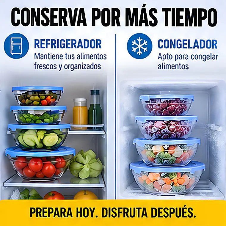 Set de 5 Bowl Recipiente y Contenedor de Vidrio con Tapa  5