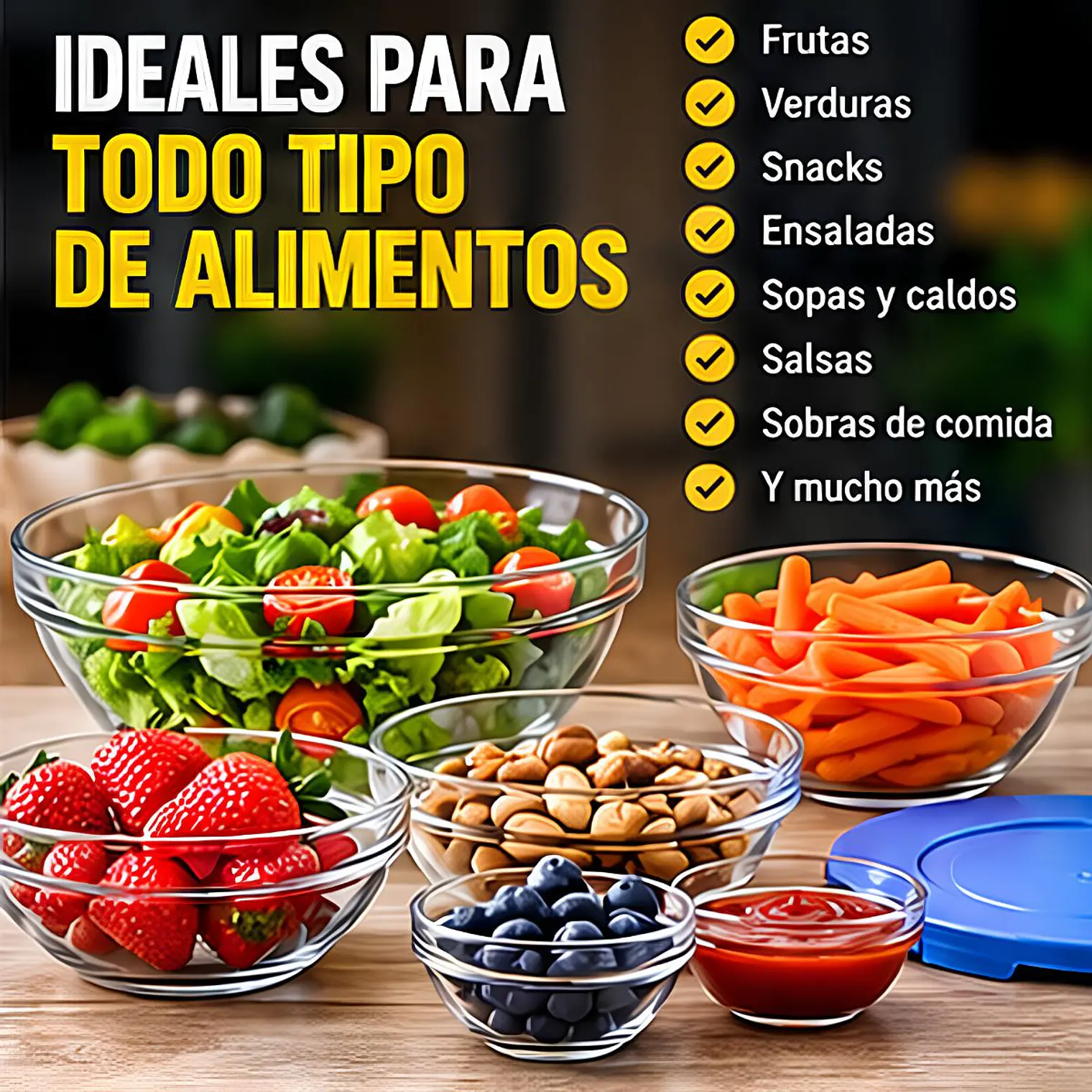 Set de 5 Bowl Recipiente y Contenedor de Vidrio con Tapa  4