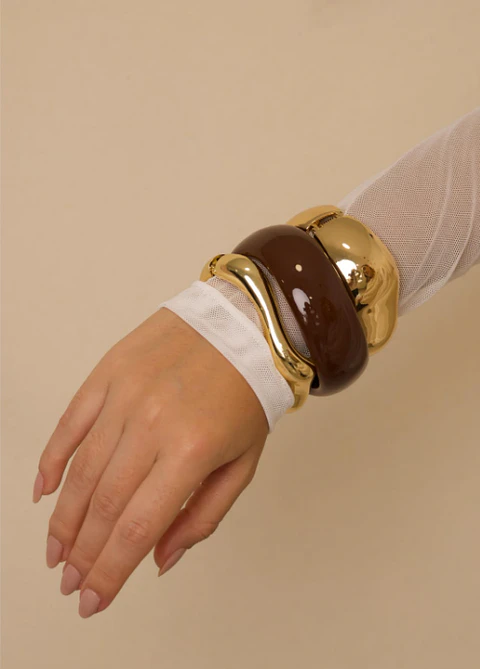 Brazalete Rígido Ancho de Rodio Dorado con Bisagra