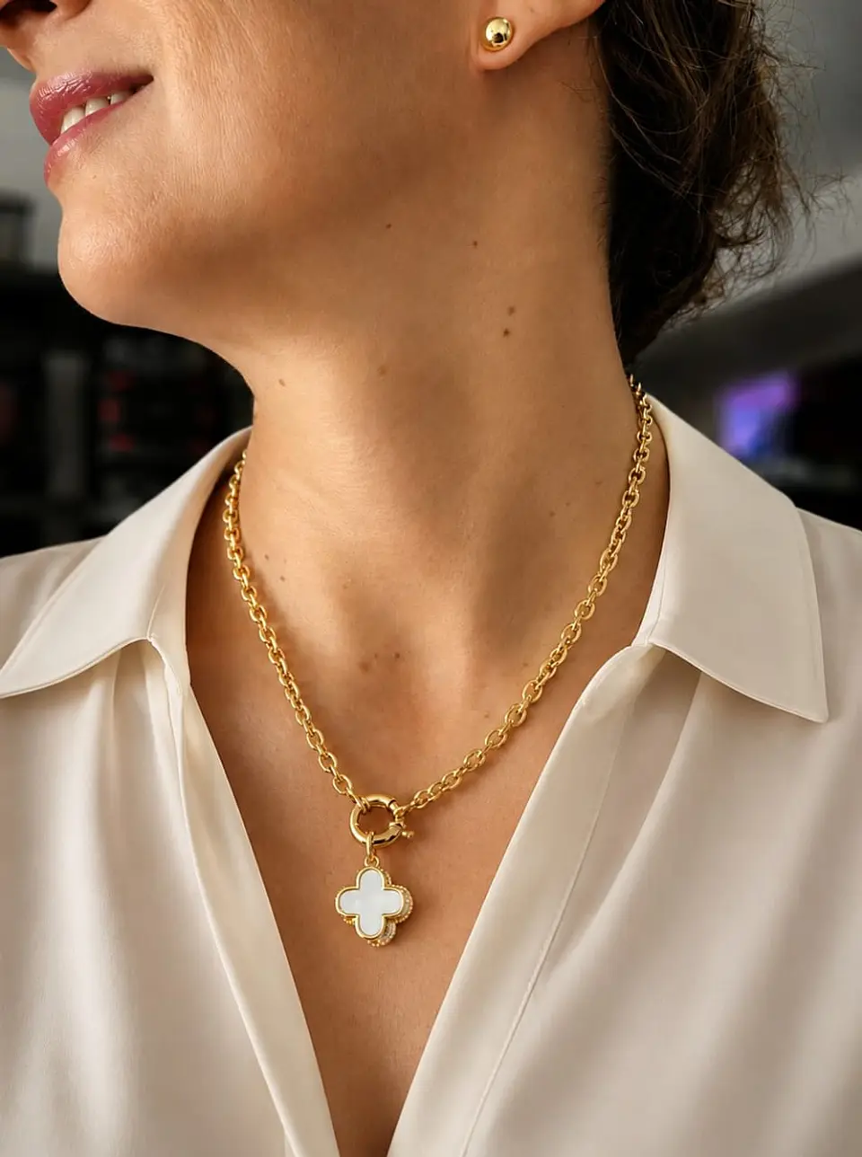 Set de Collar Flotador de Rodio Dorado 1