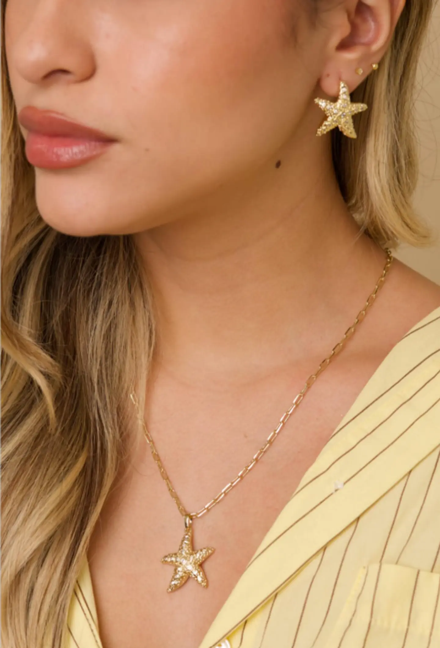 Set de Collar de Eslabones y Aretes de Estrella de Mar 1