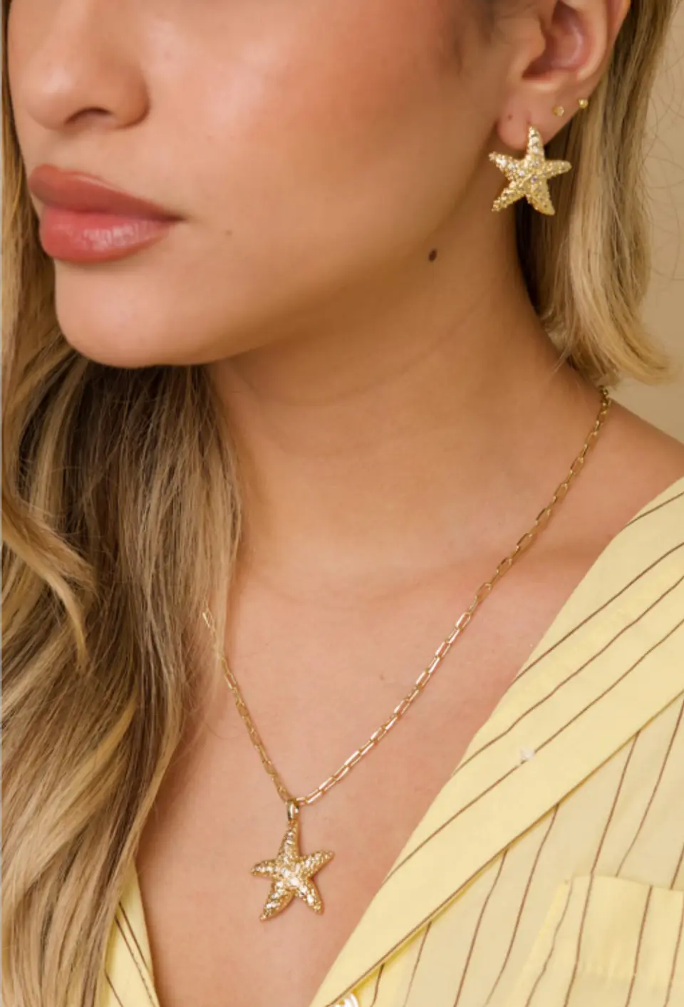 Set de Collar de Eslabones y Aretes de Estrella de Mar 1