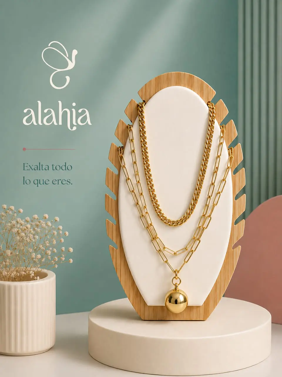 Set de Joyería en Rodio: Collar de 3 Cadenas con Dije Balín Grande y Topos 2
