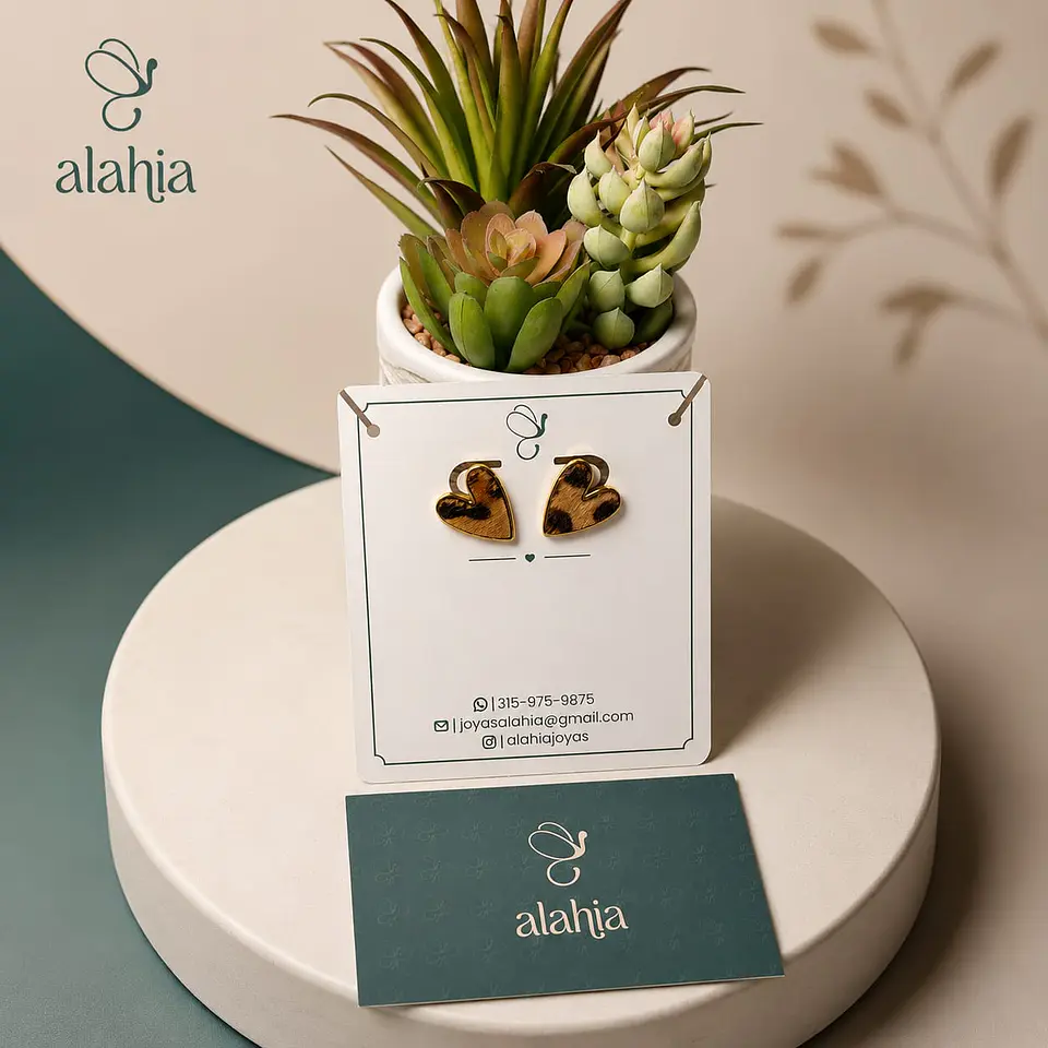 Aretes de Corazón en Rodio con Estampado Animal Print 1