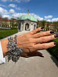 Pulsera Plateada de Eslabones con 3 Dijes Corazón Moño Virgen - Miniatura 3