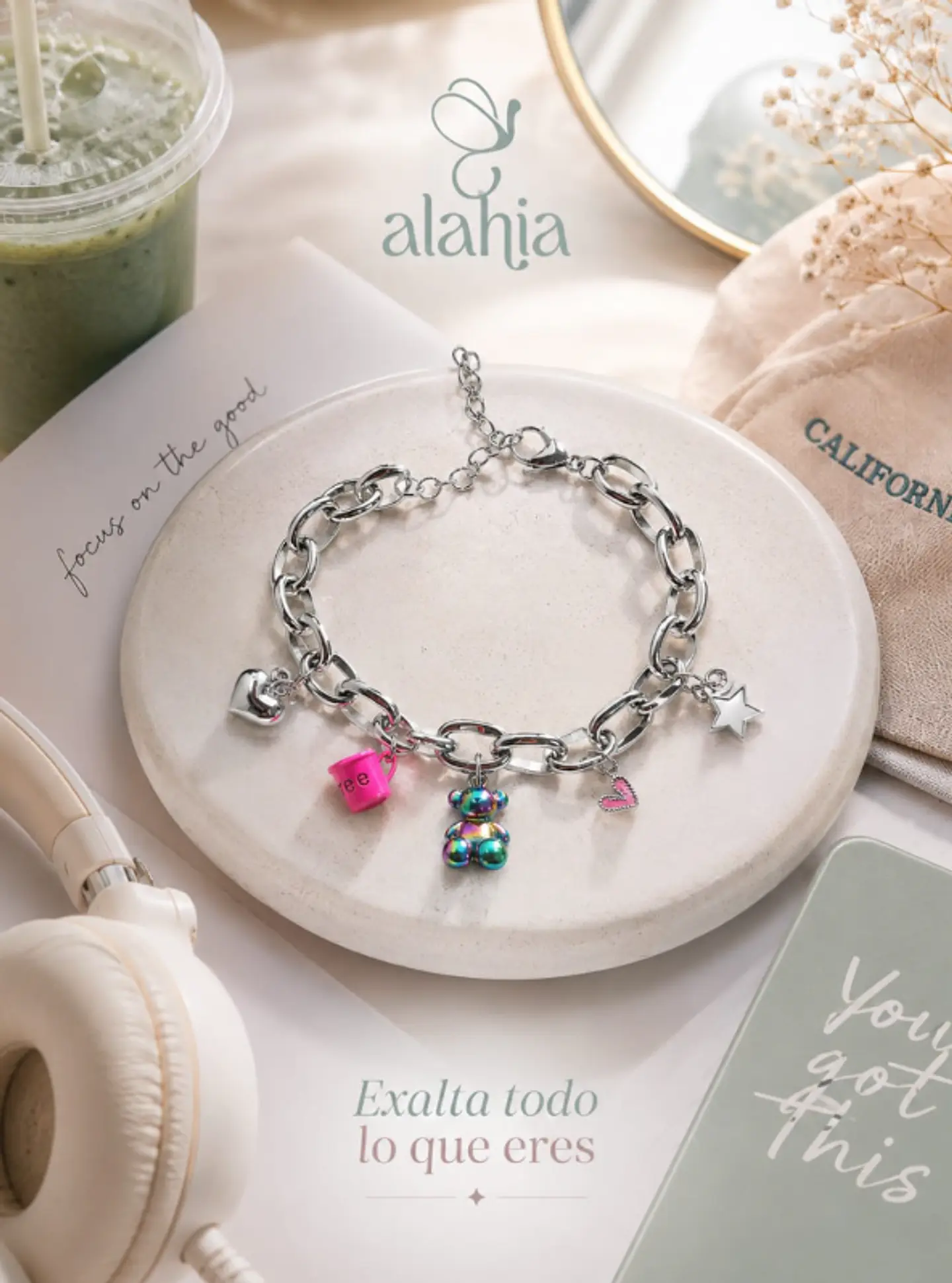 Pulsera Good Moments de Rodio Plata con 5 Dijes Divertidos 1