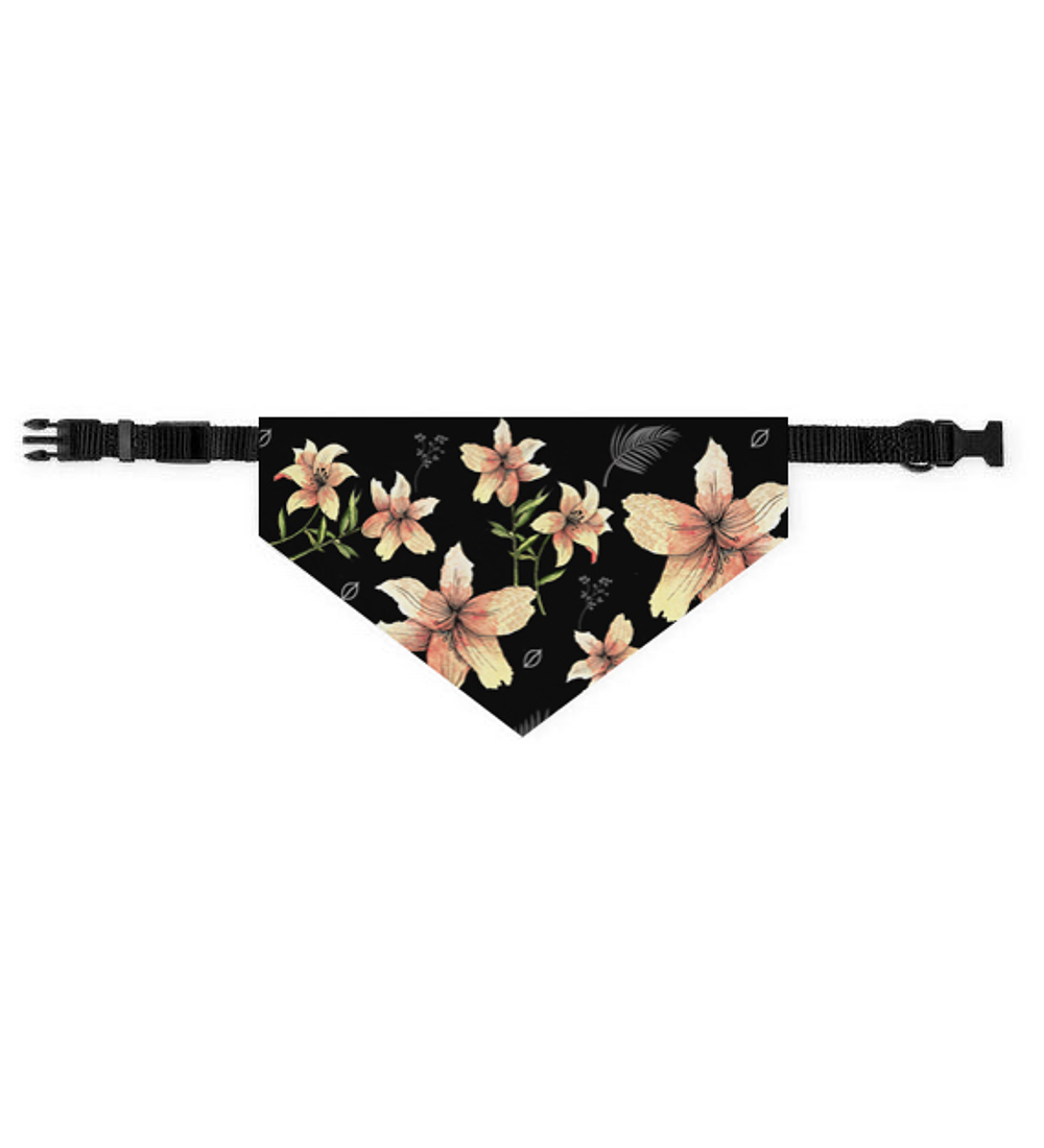 COLLAR BANDANA PARA MASCOTAS FLORES NEGRO 