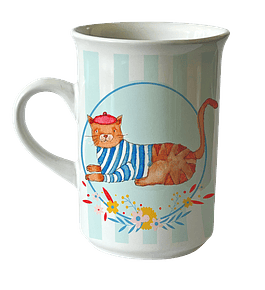 TAZA GATO VESTIDO BOINA