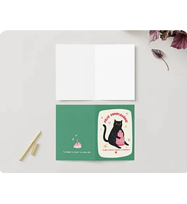 TARJETA SALUDO GATO PASTEL
