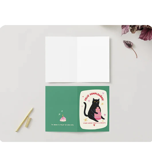 TARJETA SALUDO GATO PASTEL